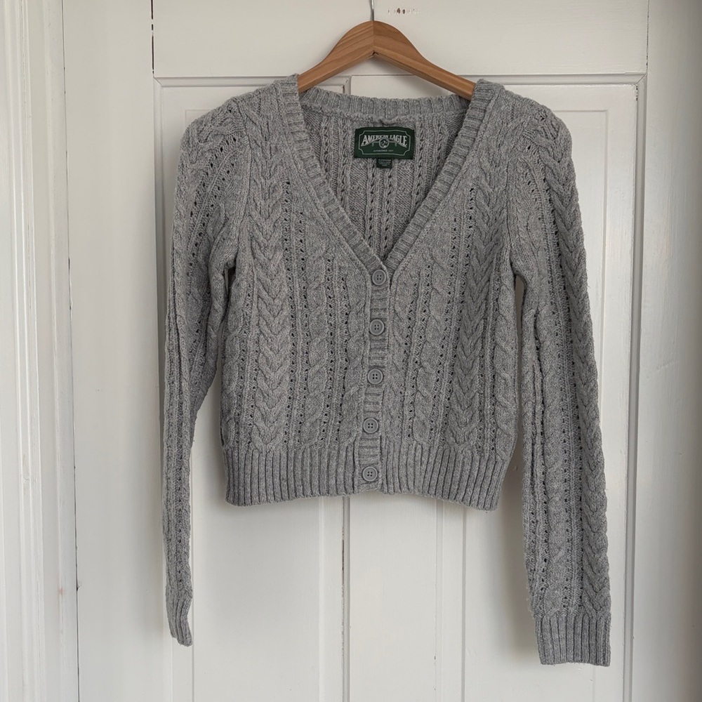 American Eagle Outfitters Light Gray Cable Knit Cardigan Size XS